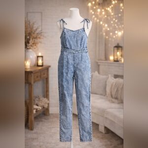 NWT Forever 21 Blue Denim Jumpsuit Western Stampede Size Small